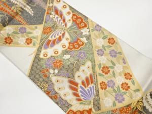 蝶・藤・草花模様織出し袋帯